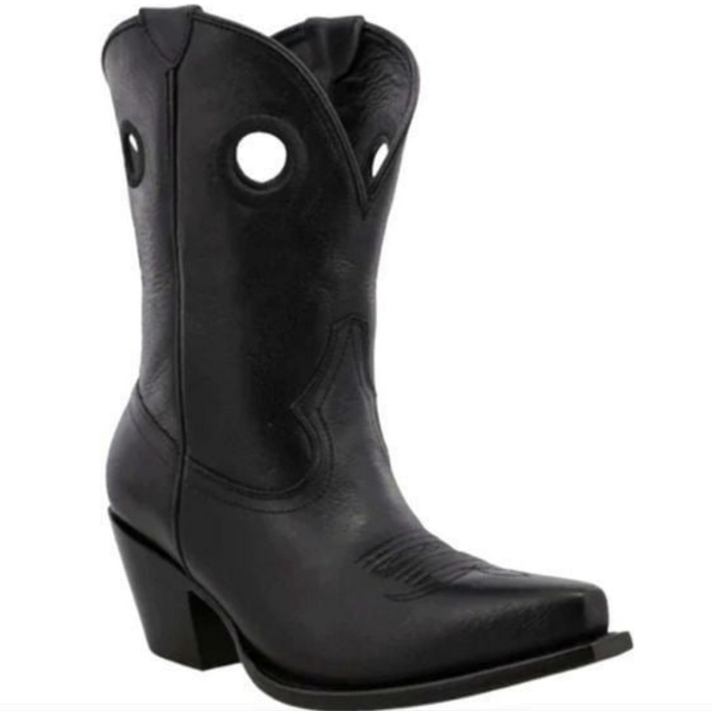 Black Star Heeled Boots with Pointed Toe and Tall Shaft 8.5